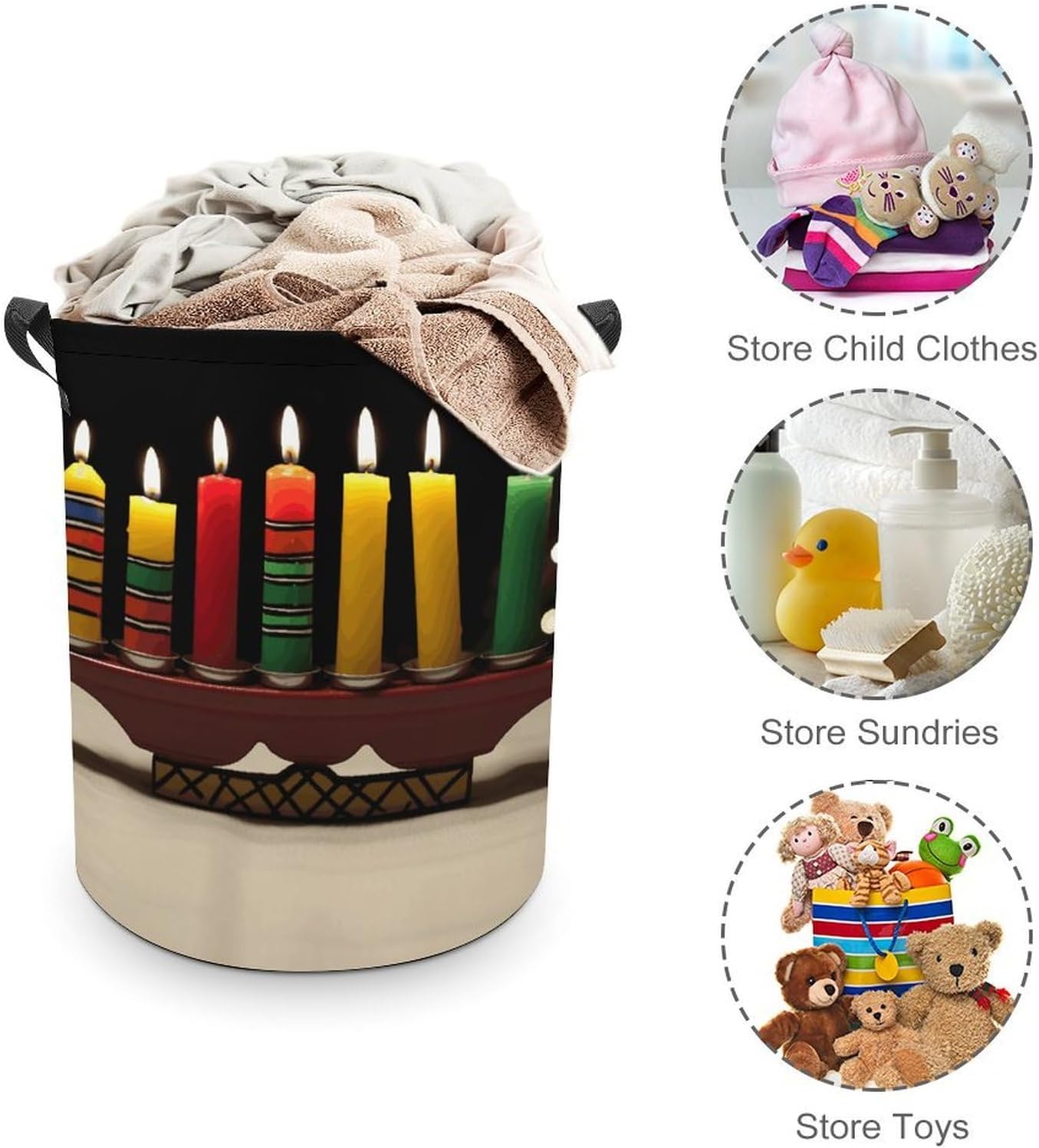 Kwanzaa Candles Laundry Hamper Large Laundry Basket Foldable Clothes Hamper Dirty Clothes Storage Bucket Freestanding Clothes Basket for Laundry Room Bedroom Bathroom image 3