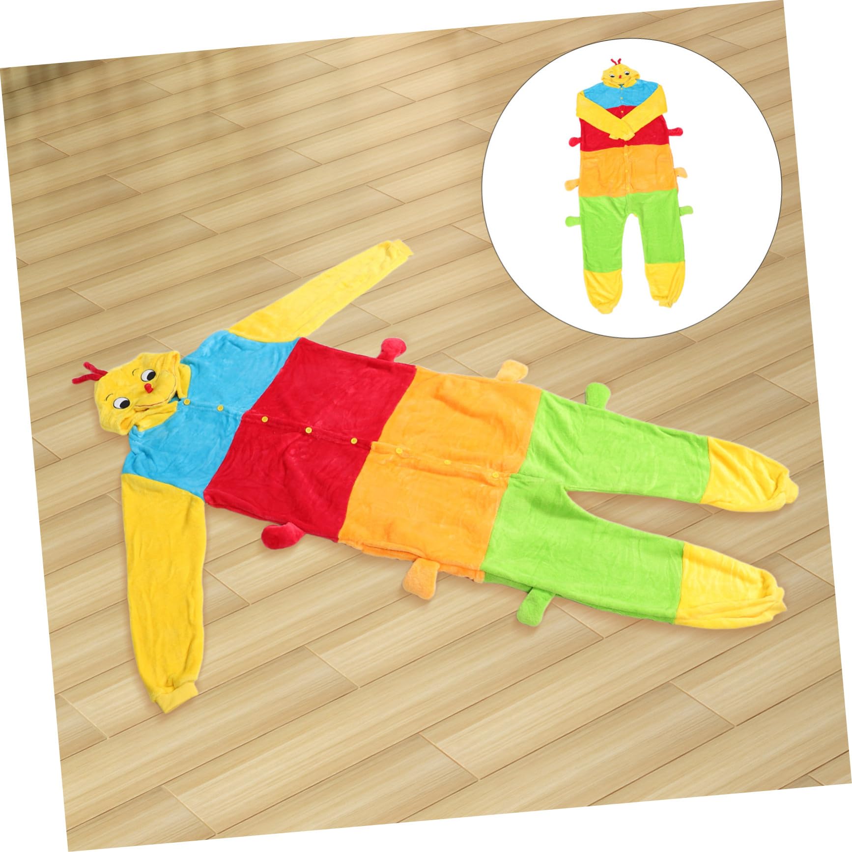 Flanell Schlafanzug Raupe Onesie für Erwachsene Bunte Cartoon Schlafbekleidung Winter Weiche Kuschelmode für Halloween Party und Gemütliches Zuhause