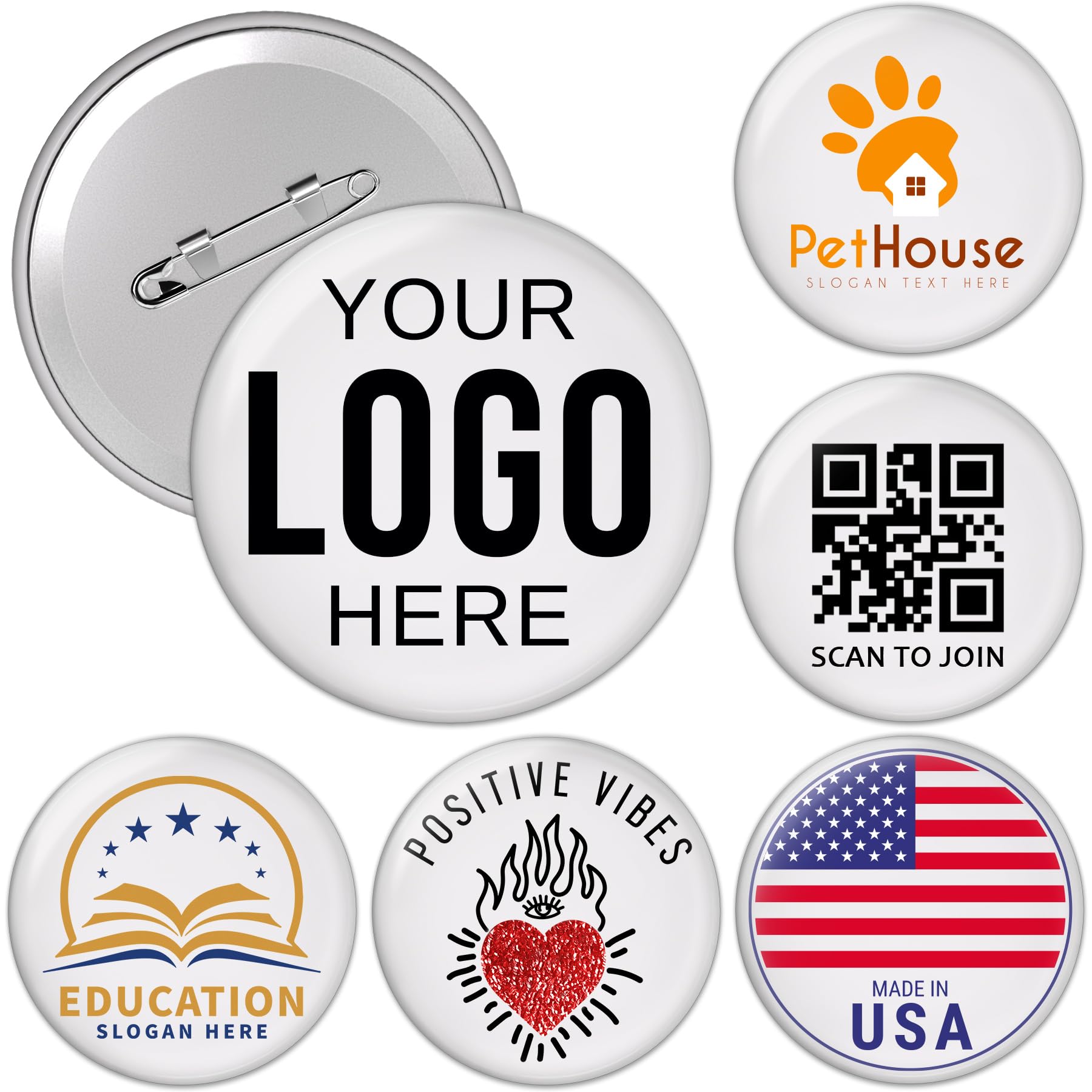 Custom Pins 10-200 PCS, Custom Button Pin for Backpack, Personalized Metal Badge with Logo/Photo/Art Work, Customized Photo Button Hat Lapel Pin for