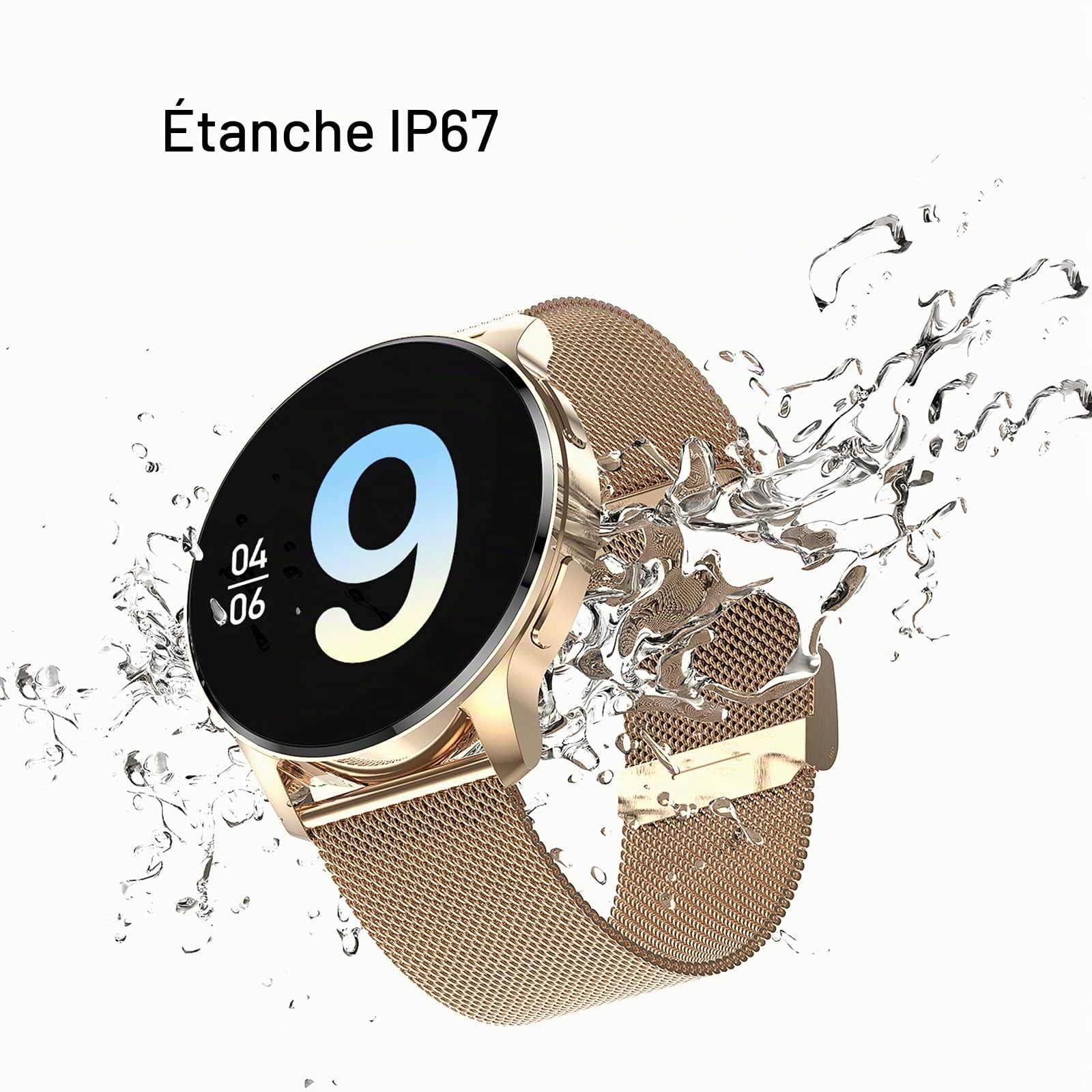 Montre Connectée Femme Repondre Appel avec Résolution Ronde 360 * 360 Étanche IP67 Podomètre 20 Modes de Sport Rappel de Notification APP pour Android iPhone