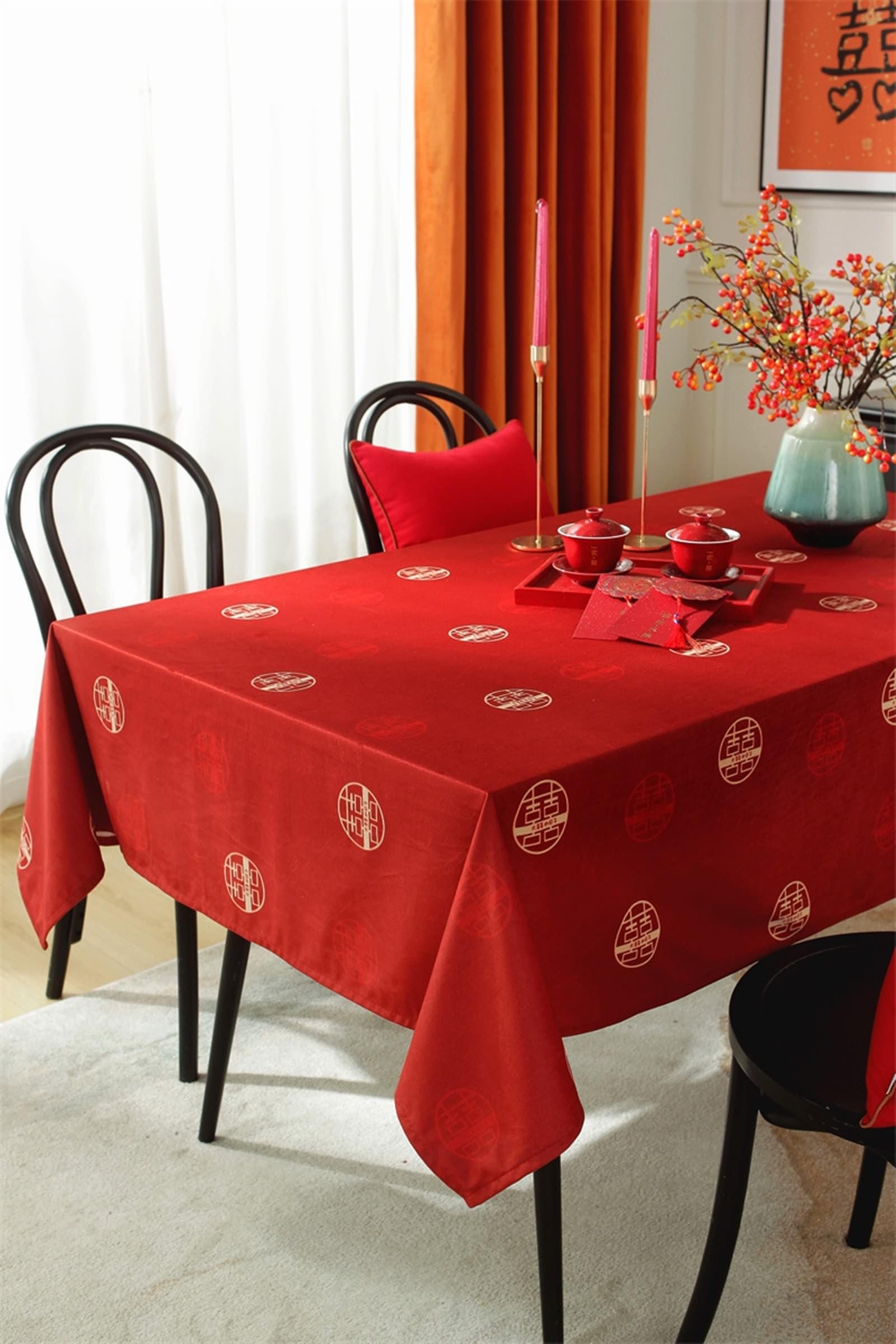 Tovaglia rossa in poliestere, decorazione per matrimoni, tovaglia quadrata, 140 x 140 cm, per soggiorno, sala da pranzo, balcone, giardino