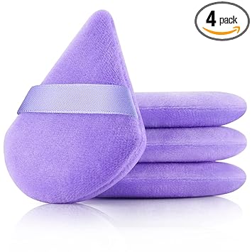 Sloane Triangle Powder Puffs, Velvet Setting Powder Sponge Makeup Puff with Strap, Reusable Wet Dry Dual-use Face Makeup Sponge Beauty Blender Makeup Tool (4Pcs TP)