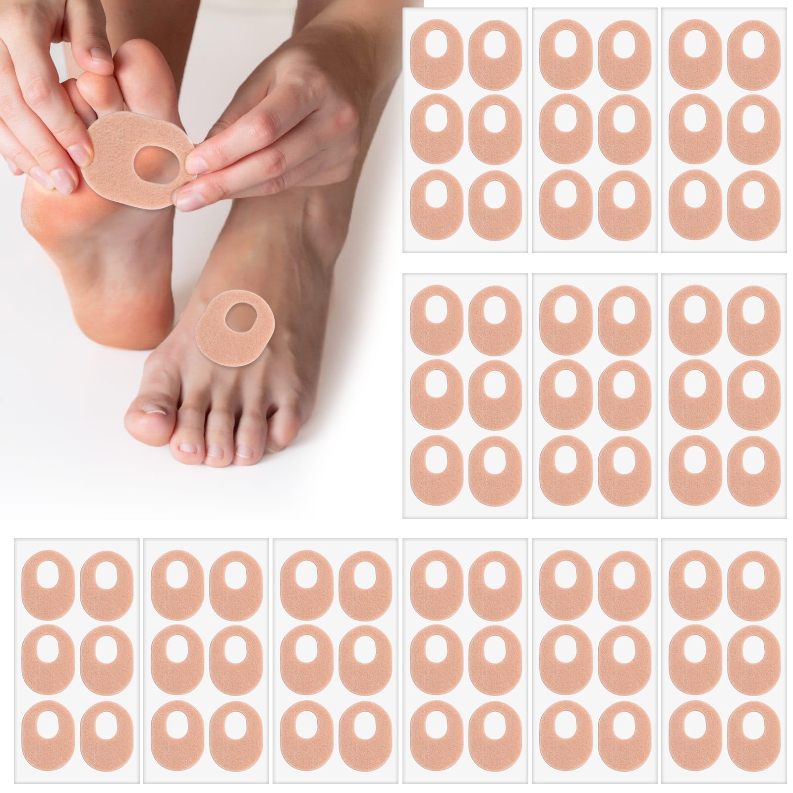 Shynek 72 Pcs Callus Pads Soft Felt Callus Cushion Pads for Bottom of Foot Self Adhesive Foot Callus Cushions, Corn Pads for Feet for Men and Women Pain Relief Foot Care, Beige, Oval Shape