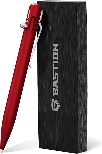 BASTION Aluminum Bolt Action Pen with Gift Case - Luxury Executive Retractable Lightweight Metal Pen - Ink Refillable Office Pocket EDC Fine Point Writing Ballpoint Pens for Men & Women