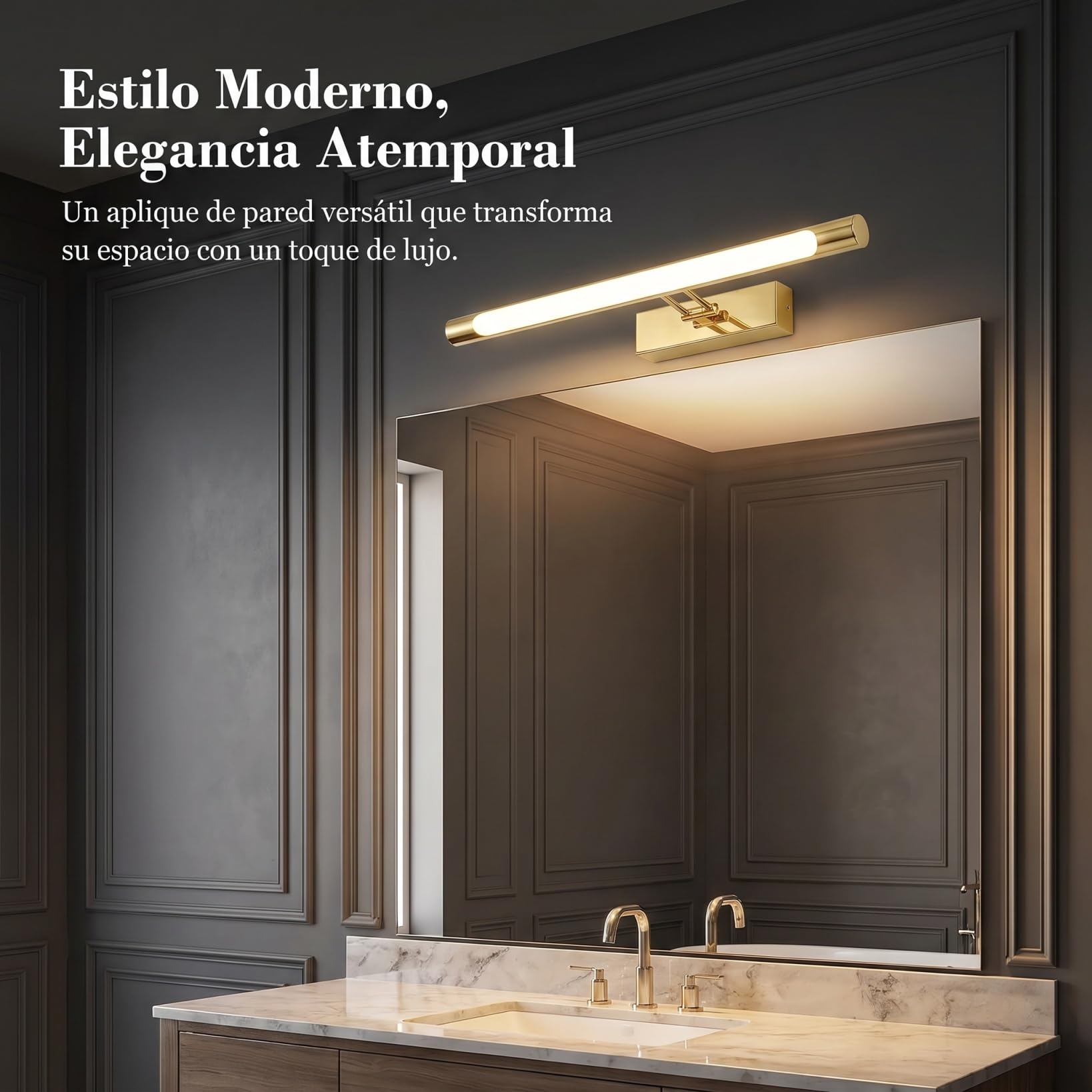 NUOBESTY Lámpara De Tocador Led De Espejo 9w De Acero Inoxidable Dorado, Luz Frontal Para Baño y Dormitorio, Aplique De Pared Versátil, 40 Cm, Iluminación Funcional Para Maquillaje