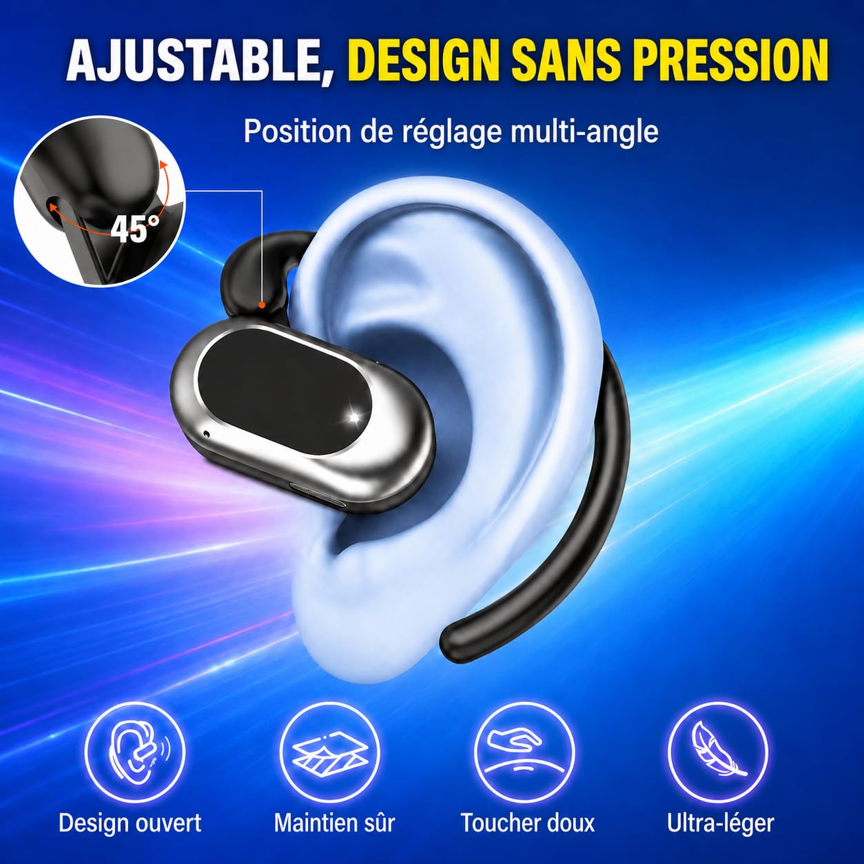 Écouteurs Bluetooth sans Ouverts, 2026 HiFi Écouteurs Bluetooth 5.4 à Conduction Aérienne, Oreillette sans Fil Sport avec 4 ENC Mic, IP7 Étanche Oreillette Bluetooth Android/iOS