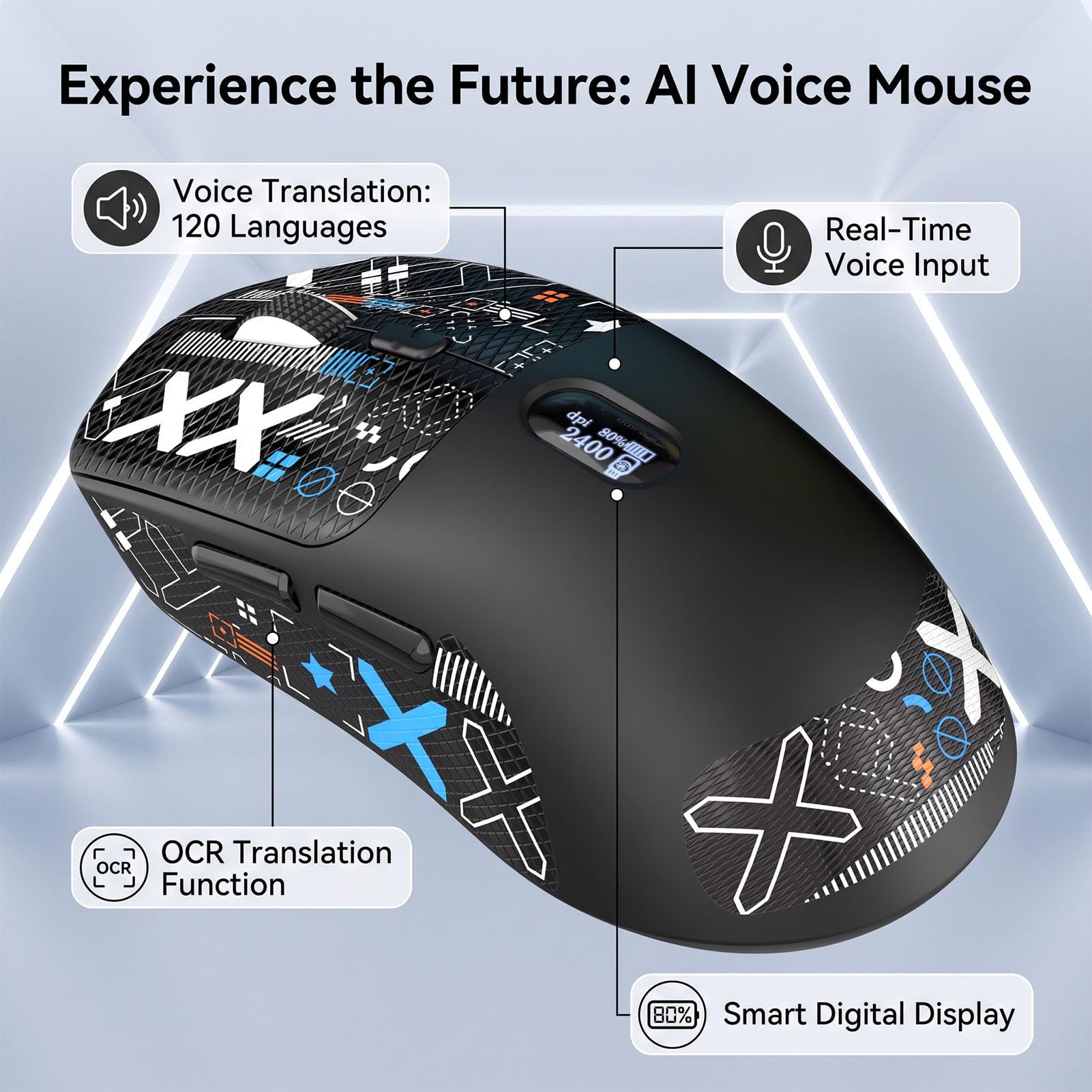 Denash Ratón de Voz AI, Bluetooth Inalámbrico de 3 Modos 2.4G con Cable