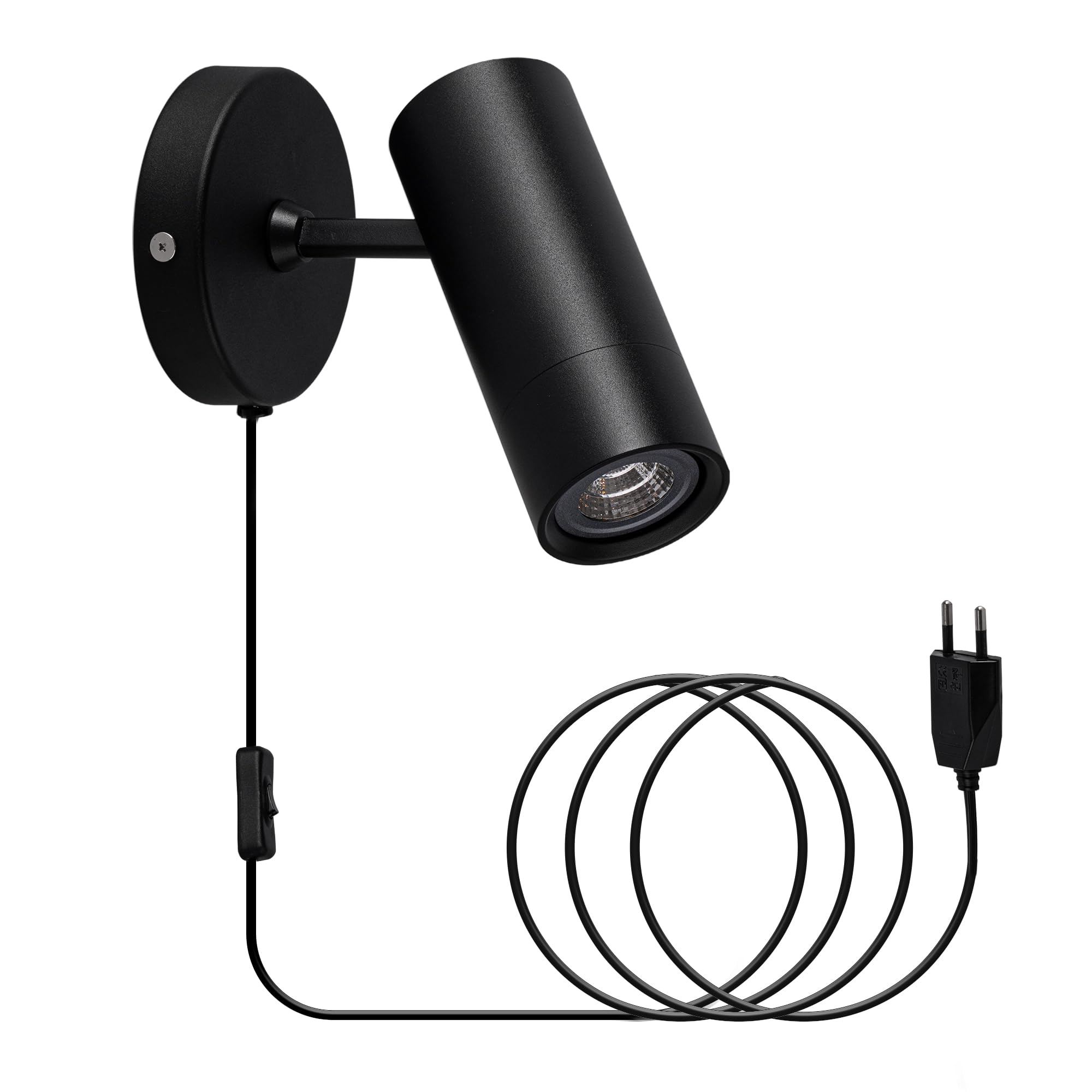Aisilan Wandlampe Innen mit Stecker Schwarz mit GU10 LED Leuchtmittel Moderne Wandleuchte mit Schalter und Kabel Drehbar 350° Wandstrahler Vintage Wandspot für Schlafzimmer Wohnzimmer Treppenhaus