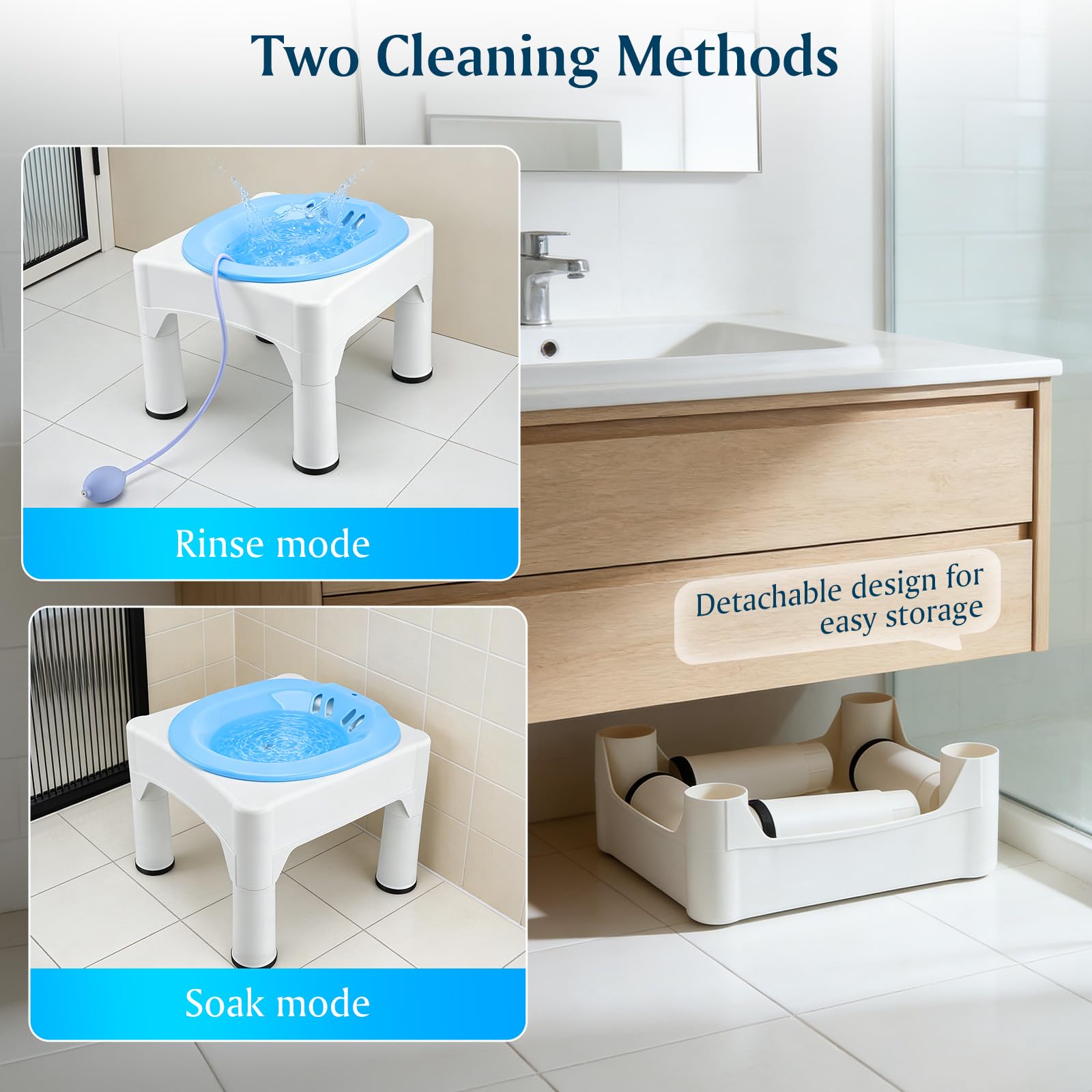 Vasca da bagno per WC per adulti – sedile portatile con sgabello e funzione di risciacquo, rimovibile per trattamento delle emorroidi e cura del letto settimanale