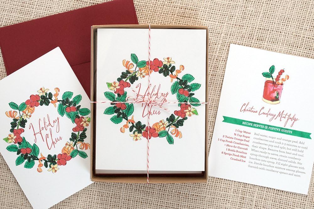 Holiday Cocktail Recipe Greeting Cards - Cranberry Mint Julep Pack of 8
