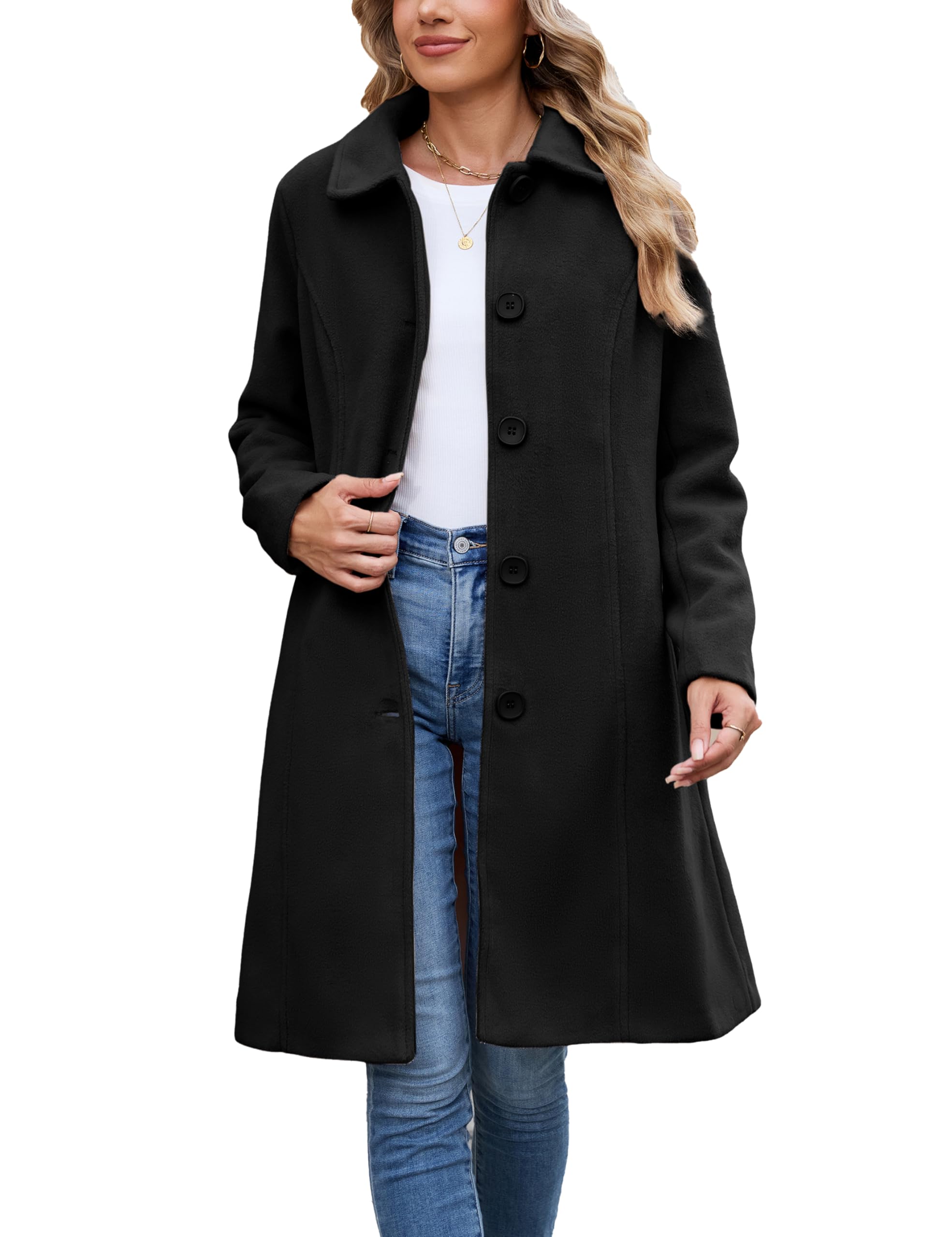 Springrain Womens Pea Coat Elegant Overcoat Single Breasted Winter Coat Dress Coat with Pockets