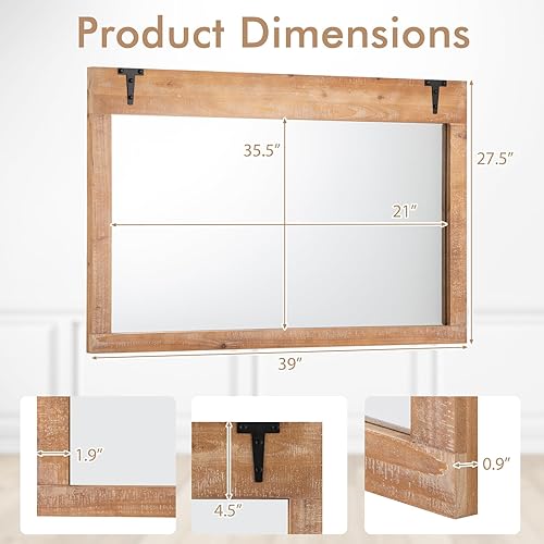 Miniatura 7 de Tangkula Espejo decorativo para colgar de pared, de 36 x 22 pulgadas, con acabado de granja, espejo de pared interior para dormitorio, sala de