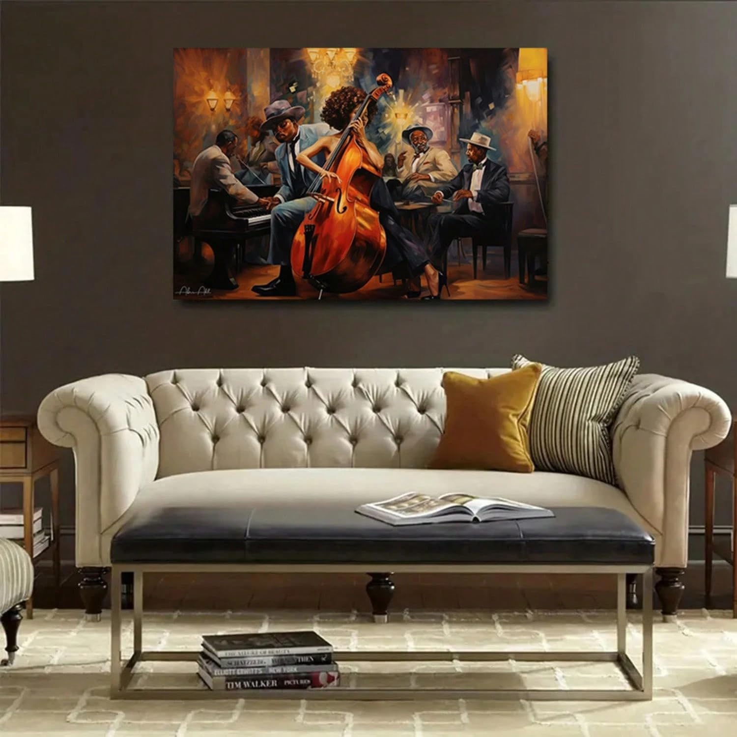 AIHNBF Jazz Band Musica Tela Tela Impressionista Musicista Elegante Decorazione per Salotto Bar Ufficio Splendida Opera Artistica 80x120 cm