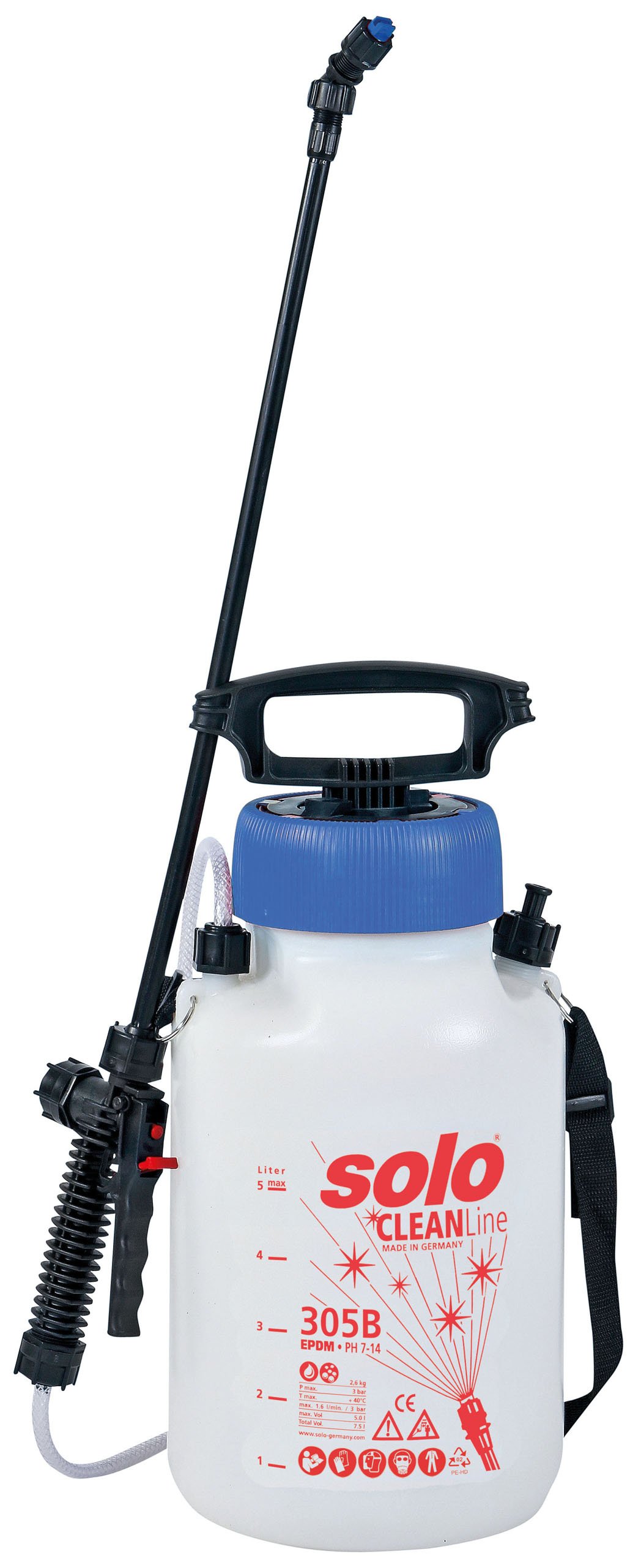 SOLO CLEANLine Drucksprühgerät – zur Desinfektion und Reinigung-alkalibeständiger 5 Liter Drucksprüher – für Reinigungsmittel mit pH Wert 7-14 und Desinfektionsmittel