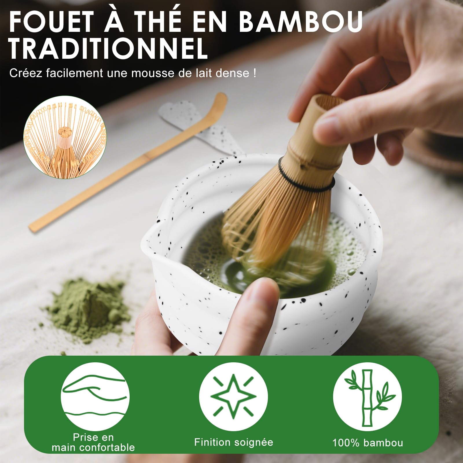 Lot de 7 bols à matcha beige