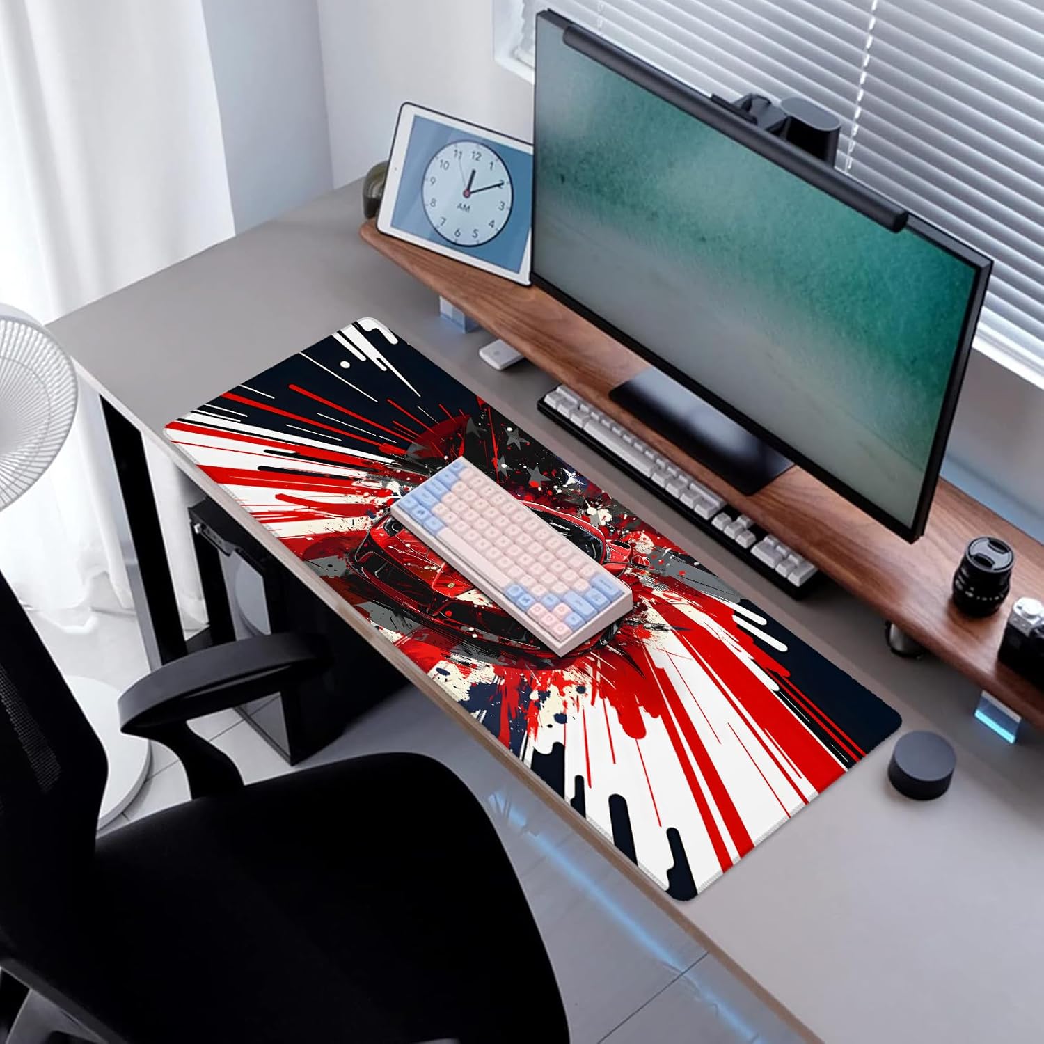 Red Sports Car Gaming Mouse Pad, Desk Mat, Non-Slip Rubber Base Cool Aesthetic MousePads for Computer Laptop Keyboard Office School Home Desktop Accessories Decor 31.5" x 11.8" - Image 2