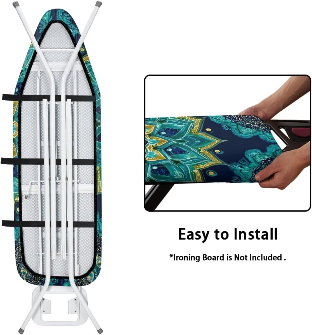 Iron Board Cover with Padding Standard Size Dark Blue Pattern Padded Ironing Board Covers 15x54 Heat Reflective Extra Thick Wide Non Stick Scorch and Stain Resistant Heatproof