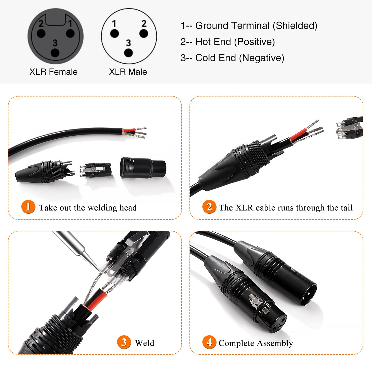 KUOQIY 2 works 3 Pin XLR Connector, 3 Pin XLR Cable Connector Male and Female, Mic Audio Socket - Image 4