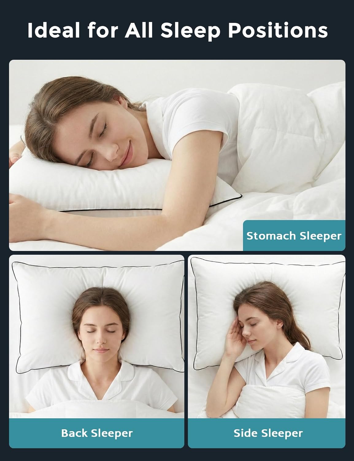 Goose Feather Down Pillows Queen Size Set of 2 with 100% Organic Cotton Cover, Luxury Hotel Bed Pillows for Sleeping, 3-Chamber Design Medium Support for Side & Back Sleepers, 20x30 Inch