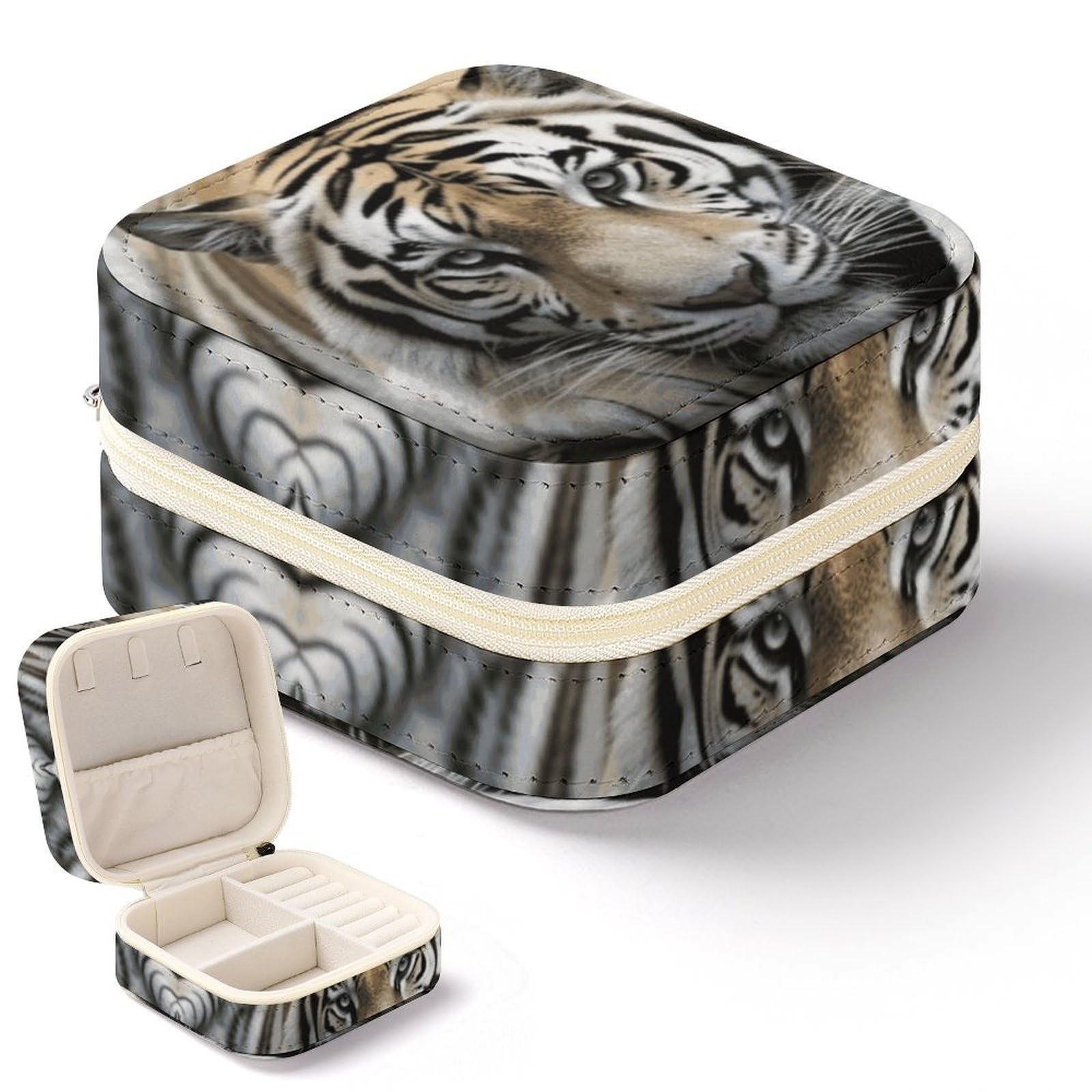 Boîte à bijoux pour femme en cuir synthétique avec motif tigre