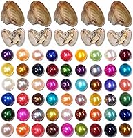 HengshengJewelry 50PC Surprise Oysters with Round Freshwater Pearls Inside - 6-8mm Colorful Beads for Jewelry Crafts & Gifts