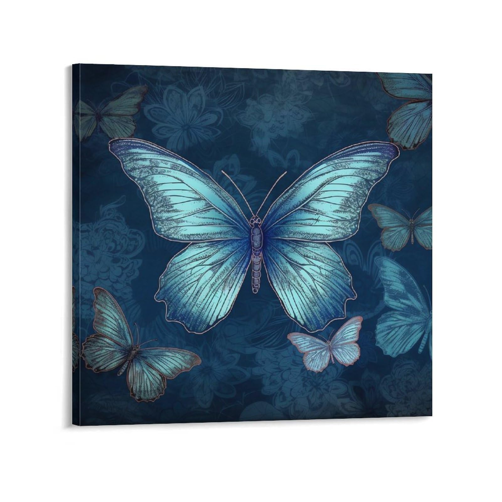 Blue Butterfly Pattern Canvas Wall Art for Bedroom 20x20inch(50x50cm) Canvas Prints Artwork for Walls Modern Picture Artwork Painting for Living Room Aesthetic Wall Paintings for Bathroom Kitchen Offi