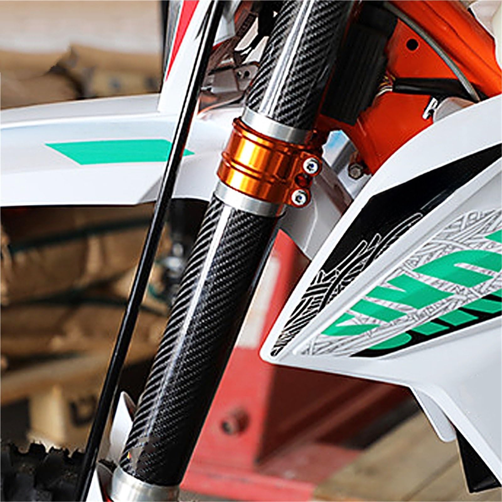 Protector Horquilla Moto Protector de Horquilla Delantera de Fibra de Carbono, Compatible con KTM, Kawasaki y Suzuki, Piezas universales de Motocross.(202MM)