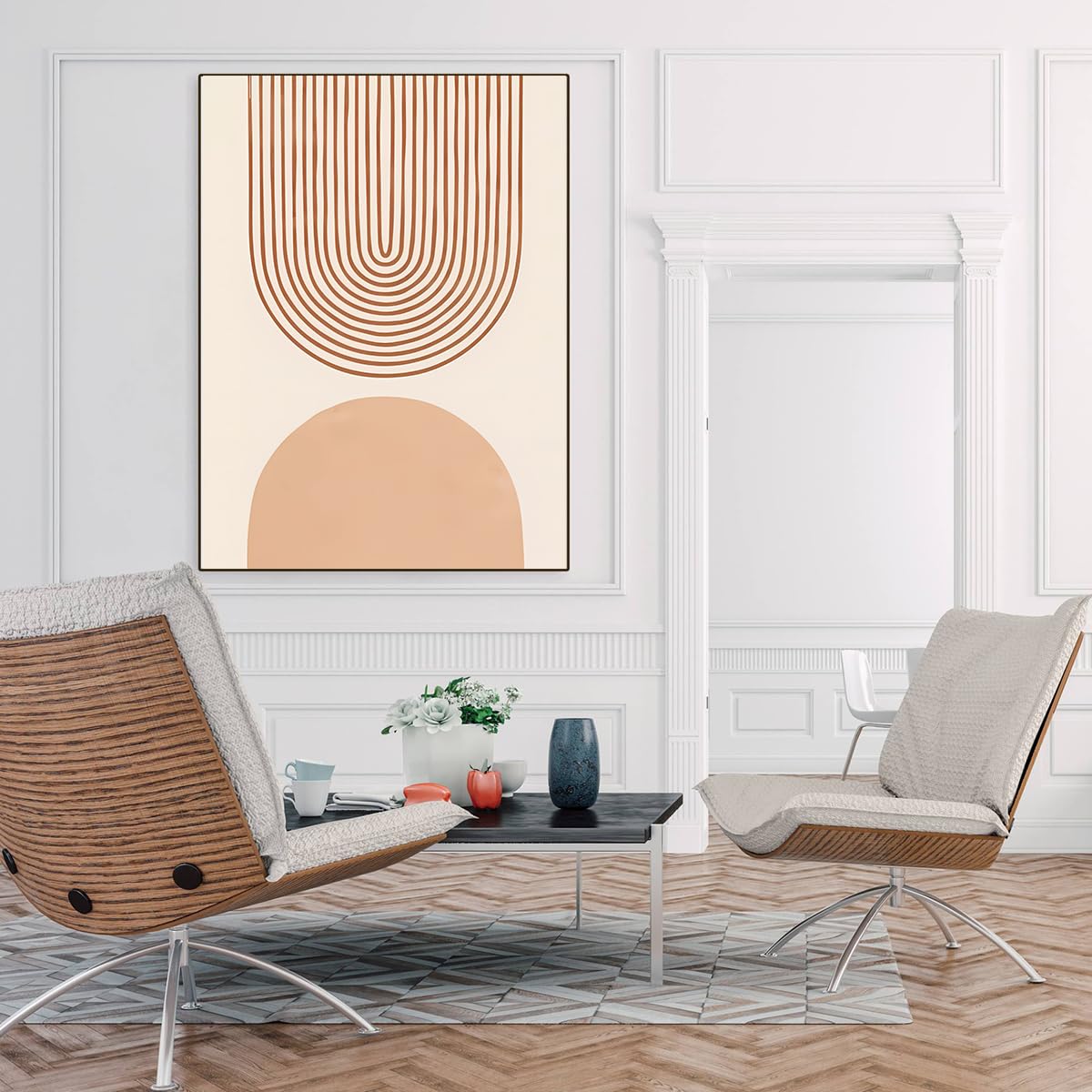 KXHHYB Abstract Line Geometry Posters, cuadros modernos, bohemios, decoración de pared, juego de 3 unidades, línea de arte geométrico, póster de pared sin marco (B, 60 x 90 cm x 3)