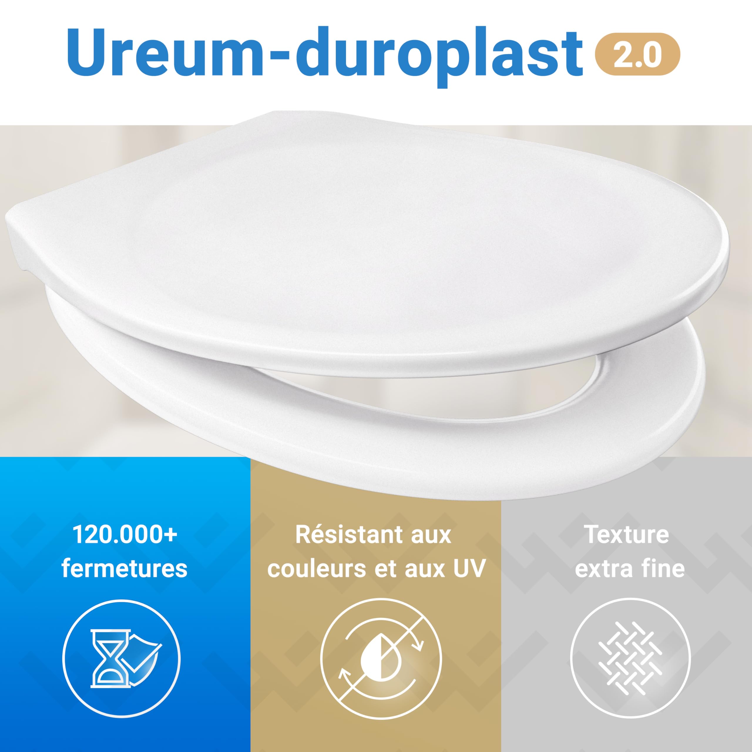 LOBENSWERK Abattant WC avec frein de chute [Montage facile] duroplast antibactérien UV résistant | Lunette de toilette clipsable universelle | Cuvette toilette ovale incl. gabarit d’installation