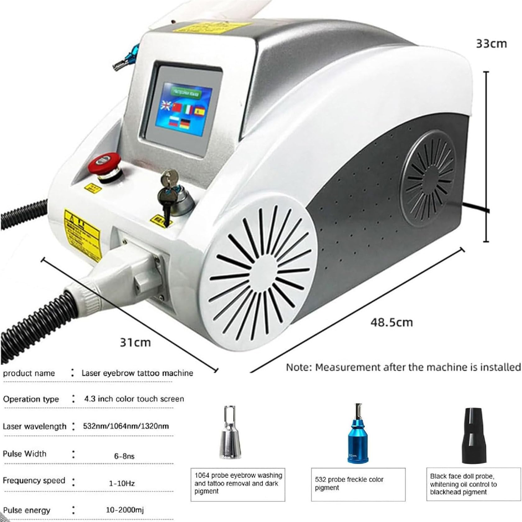 1000w Laserowe UrząDzenie Do Usuwania TatuażU, Pigment Do Brwi, Linia Brwi, UrząDzenie Do PielęGnacji, Laserowe UrząDzenie Do Usuwania TatuażU Pico Z WyśWietlaczem Led, 532 Nm, 755 Nm, 1064 Nm