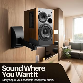 TNP Speaker Wall Mount, Dual Side Clamping Speaker Mounting Brackets for Bookshelf, Surround Sound & Studio Speakers, Adjustable Swivel Tilt, Up to 55 lbs, 2 Pack, Black
