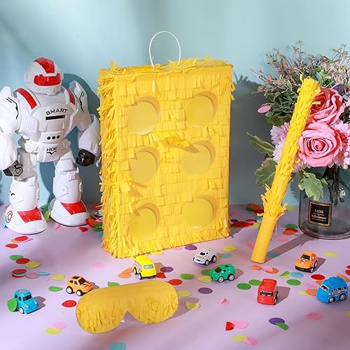 Miniatura 3 de Paquete de piñata de bloques de construcción incluye ladrillos de piñata palito de murciélago máscara de venda y confeti para niños bloques