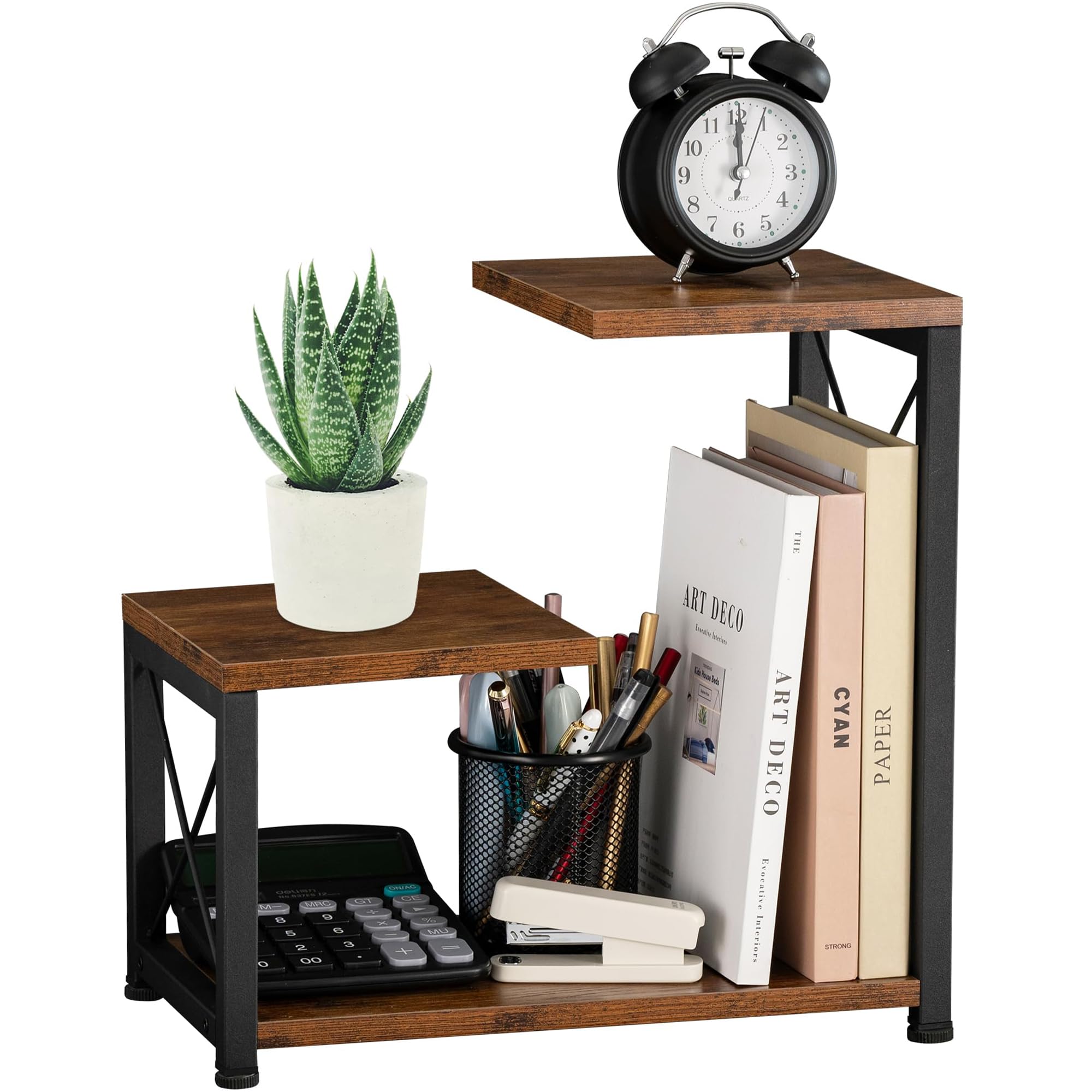 GODDGITT Desk Shelf Organizer, 3 Tier Storage Shelf Riser Display Stand, Wood Desktop Organizer Small Bookshelf, Desktop Shelf for Office Decor and