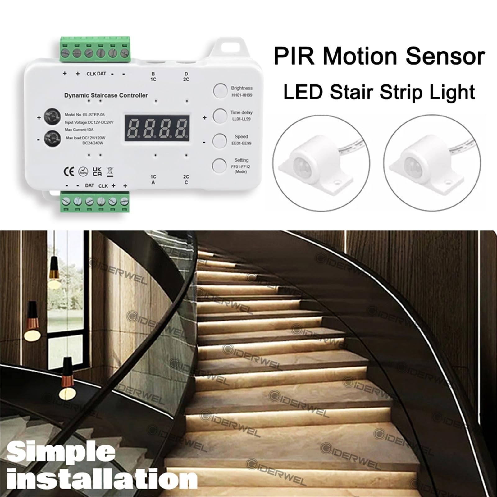 Sensore di movimento PIR COB striscia luminosa a LED 10-20 gradini controller intelligente dimmerabile non necessita fili saldatura for la lampada della scala in esecuzione(16pcs 3000K COB)