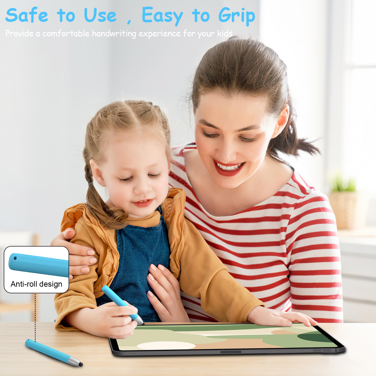 Stylet adapté aux enfants pour écran tactile, stylet pour tablette compatible avec iPad/Fire/Kindle/iPhone/Android toutes les tablettes et téléphones (Bleu)