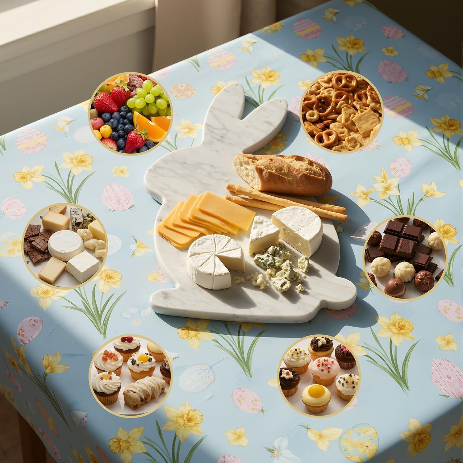 Chengu Easter Cutting Board Marble Bunny Charcuterie Board 12x 10 Inches White Bunny Tray Rabbit Shaped Marble Cheese Serving Tray for Home Kitchen Gifts Party Favors Supplies