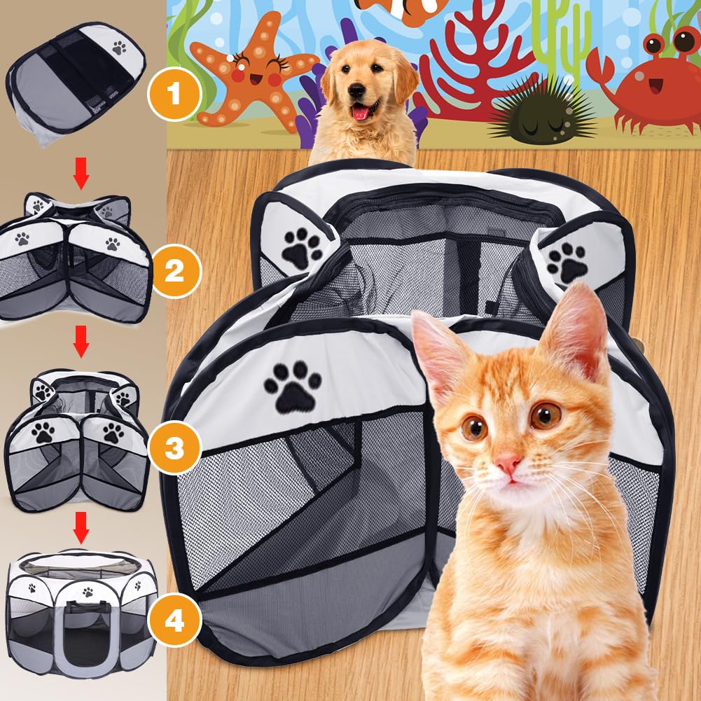 Recinto Cani da Interno, 74x74x43cm Recinto per Gatti, Box Pieghevole per Cane, Gabbia per Gatto Esterno, Box per Cucciolo Gattini Conigli, Grigio