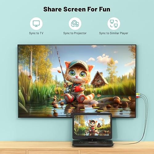 Miniatura 5 de Reproductor de DVD portátil de 17.5 pulgadas con pantalla HD grande de 15.6 pulgadas, batería recargable de 6 horas, altavoces duales, libre de