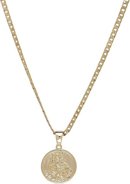 THE BLING KING Gold St. Christopher Pendant with Cuban Chain Necklace, Luxury Finish 18K Real Gold Plated Jewellery for Men and Women (Chain Size: 4mm x 24 Inch, Pendant Size: 27mm x 27mm)