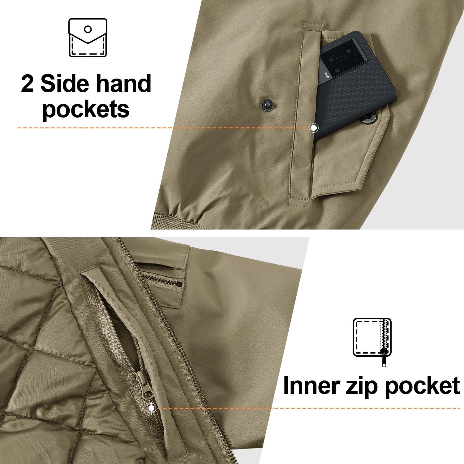 Gopune Men's Windproof Bomber Jacket Warm Water Resistant Windbreaker Winter Outwear Quilted Jackets Coats - Image 6