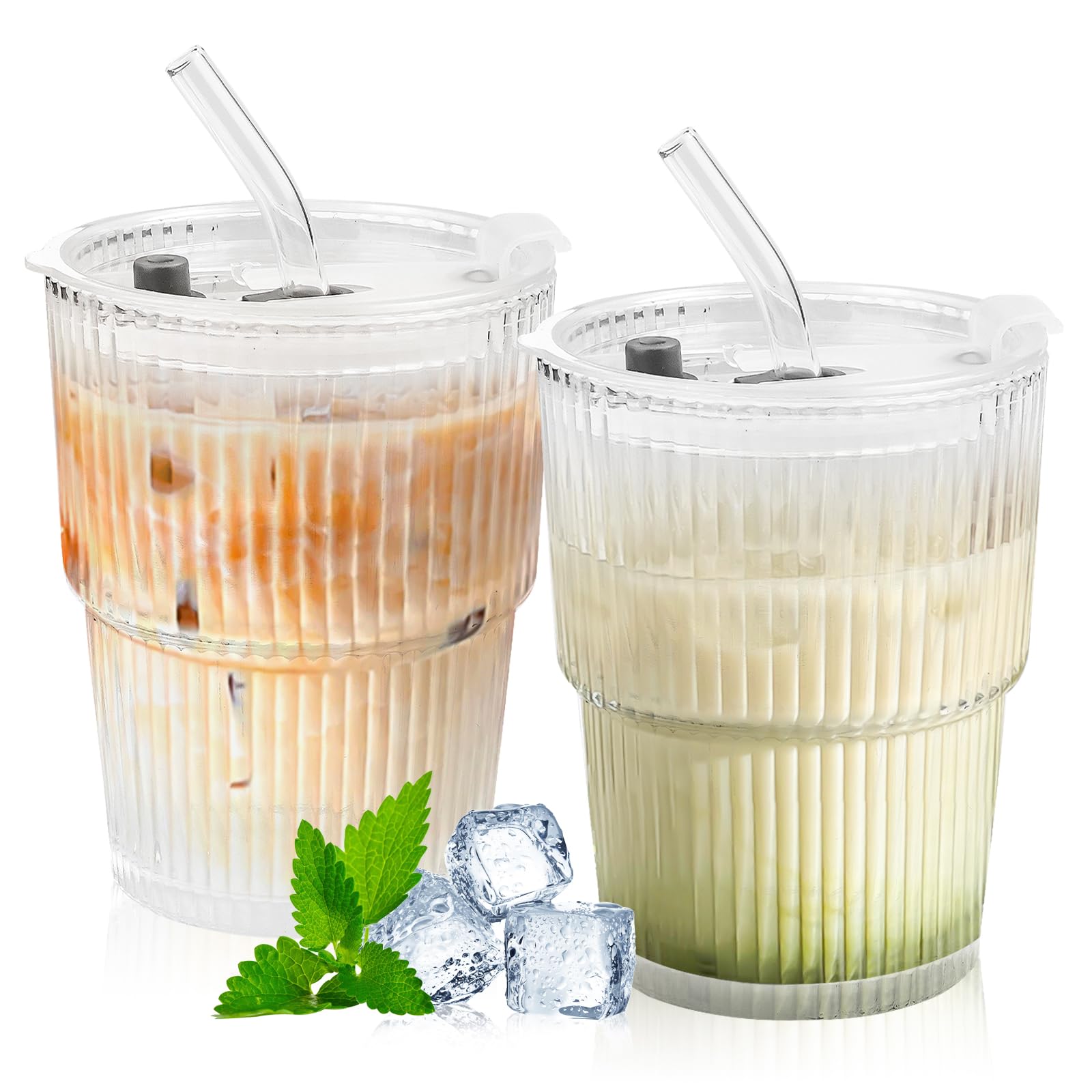 Verres à Boire 500 Ml Avec Couvercle En Bambou Et Paille En Verre – Idéal Café Glacé, Smoothie, Cocktail