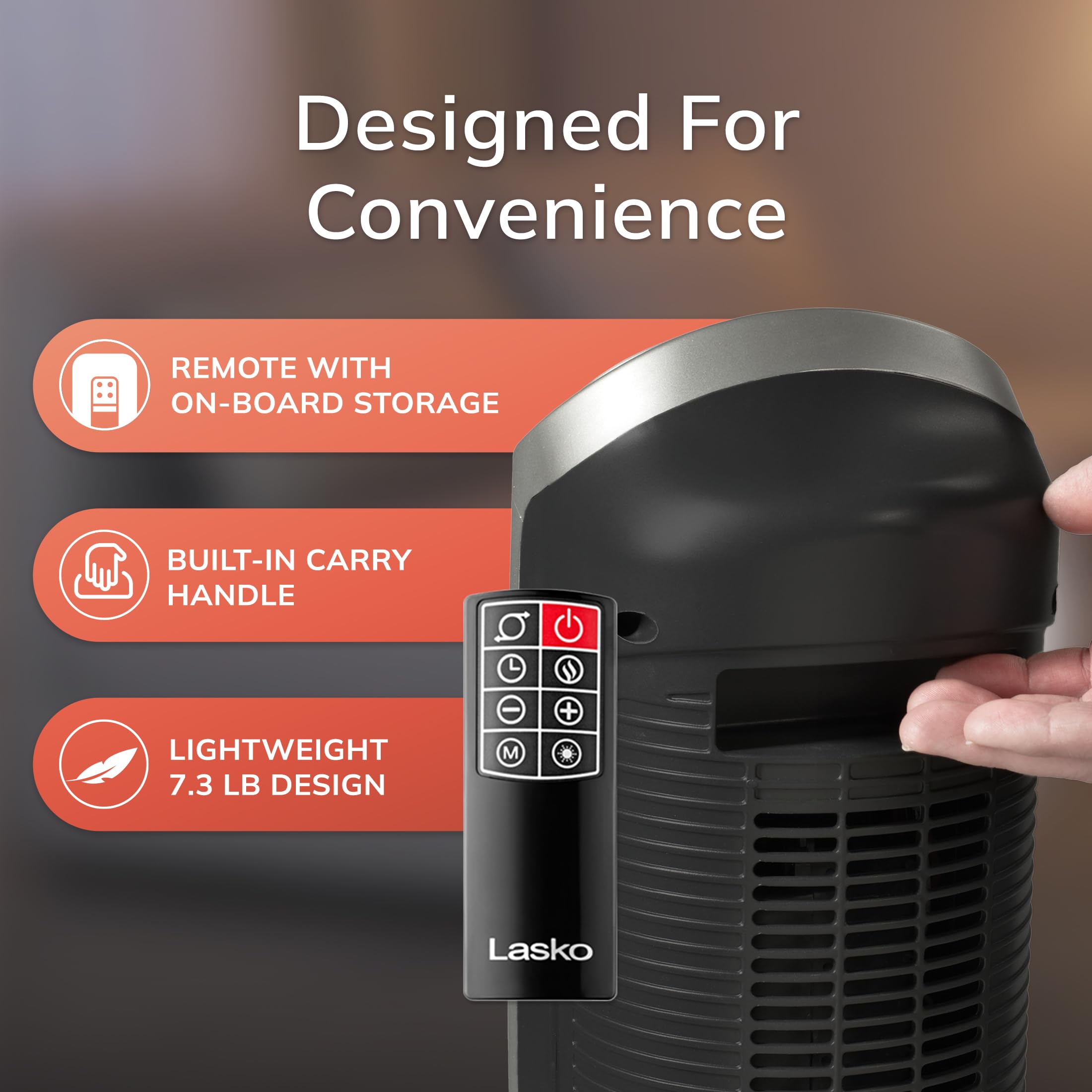 Lasko Oscillating Digital Ceramic Tower Heater for Home with Adjustable Thermostat, Timer and Remote Control, 23 Inches, 1500W, Silver, 755320