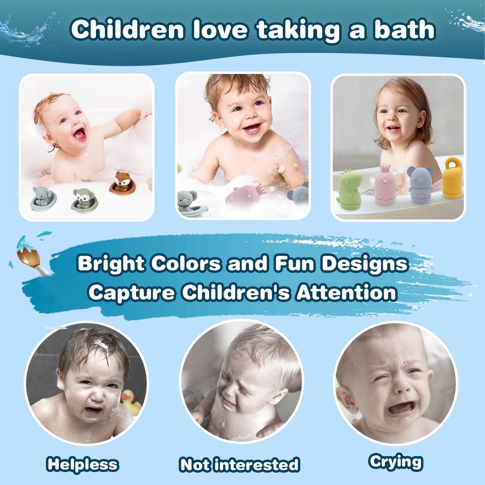 Jouet Bain Bébé, Lot de 16 Jouets de Bain Aspergeurs en Silicone, Jeux de Bain Bebe Animaux, Jouets pour Plage ou Plein Air, Jouets Empilables Enfant Jeux Educatif 1 2 3 Ans, Idéal Cadeaux pour Bébé