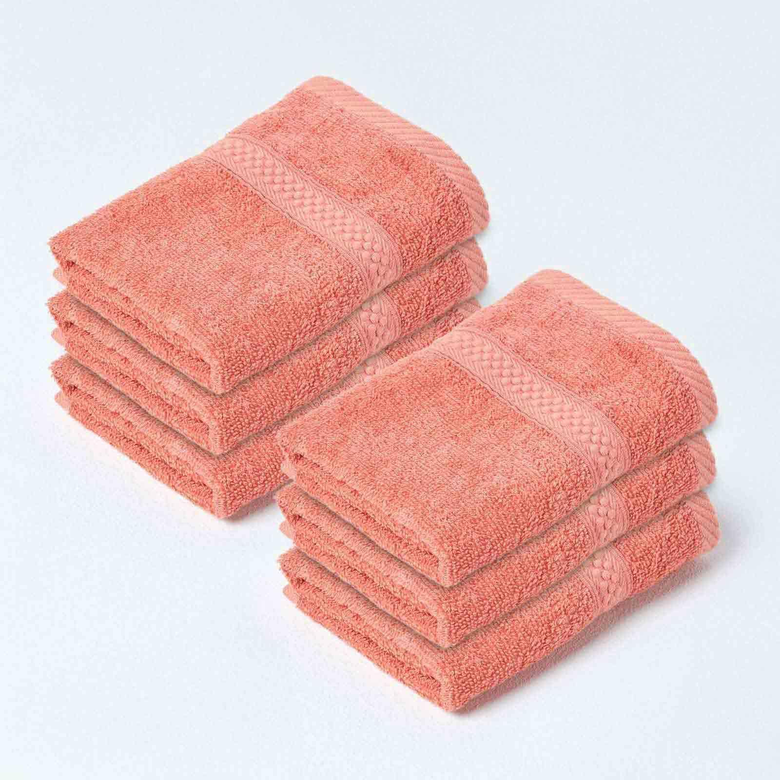 HOMESCAPES Burnt Orange Turkish Cotton Set of 6 Face Cloths Flannel Super Soft Thick & Absorbent 500 GSM Towel Heavy Weight for everyday Luxury