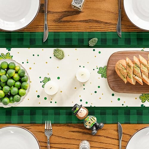 Miniatura 4 de Artoid Mode Shamrock Buffalo - Camino de mesa con diseño de gnomos a cuadros de la suerte del día de San Patricio, decoración de mesa de comedor