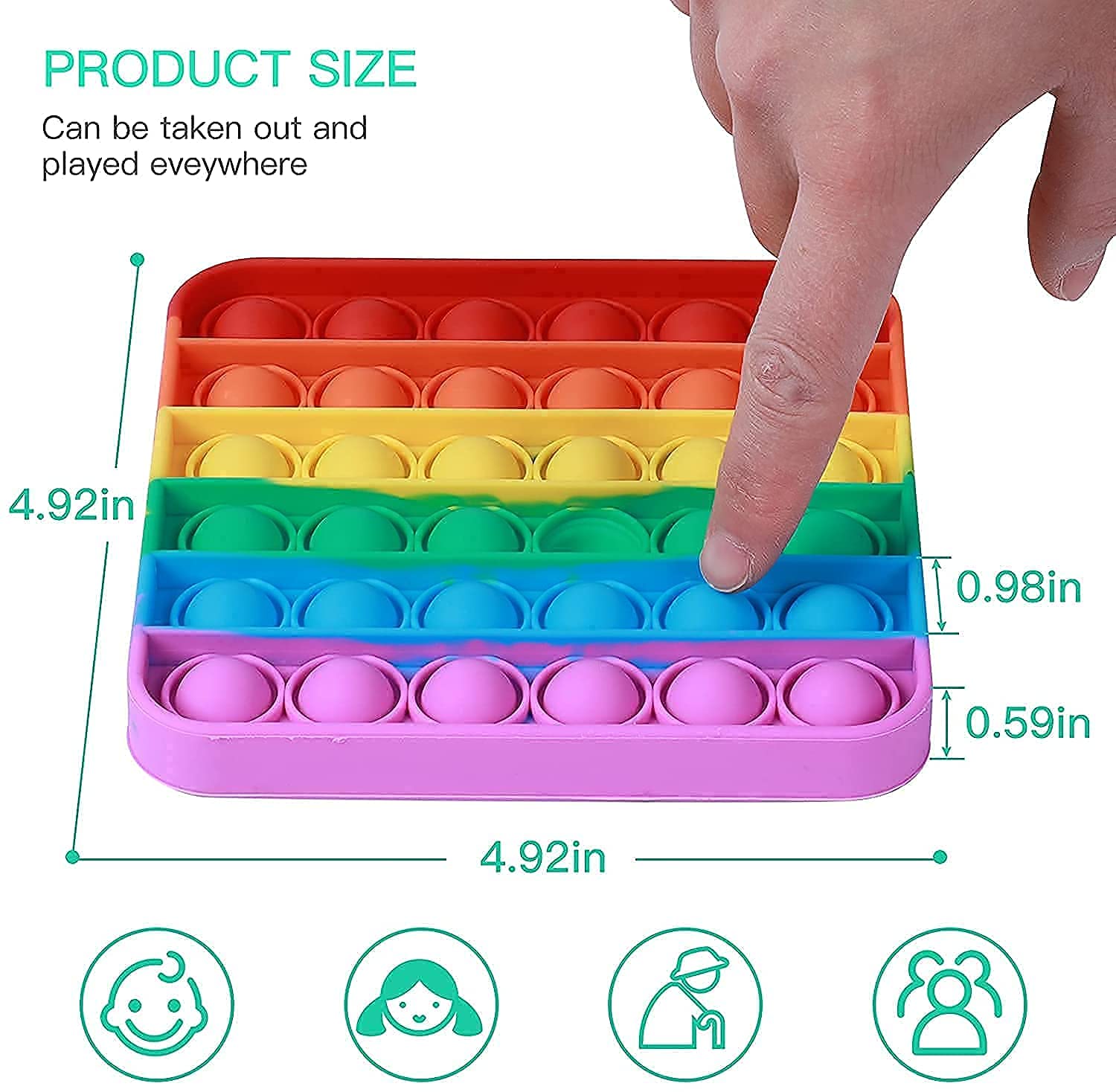 Tilak Venture Stress Relief Rainbow Push Pop Bubble Fidget Sensory Toy/ Popit Toy, Autism Popit Game Stress Relief Toys for Kids Boys and Girls, Multicolor 3