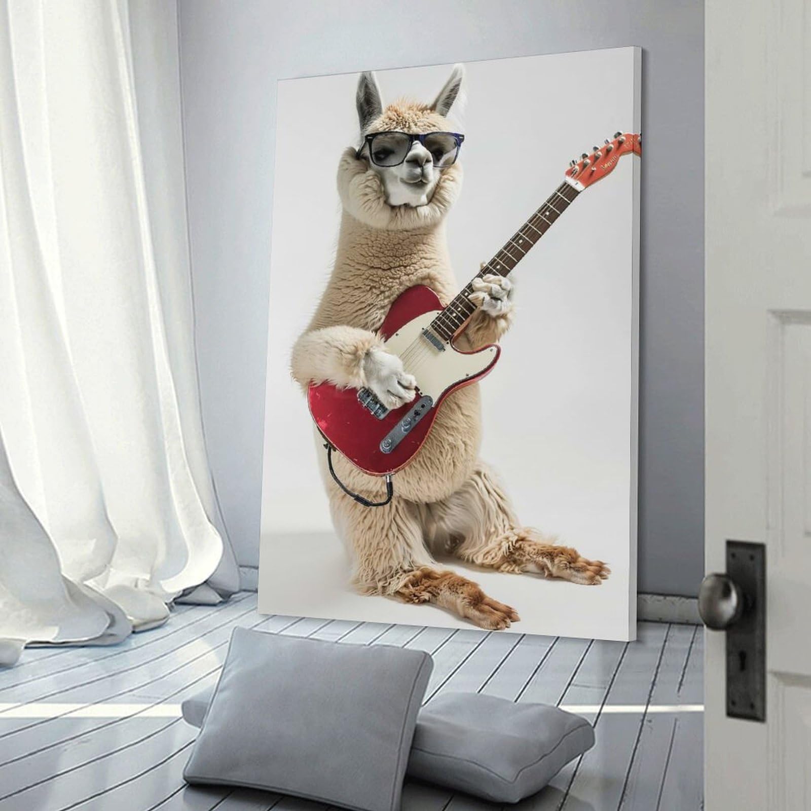 Junmoney Alpaca Guitar Home Decor Wall Art 24x36inch(60x90cm), for Art Walls, Layered Displays Or Homes, A Versatile Canvas Print for Layering