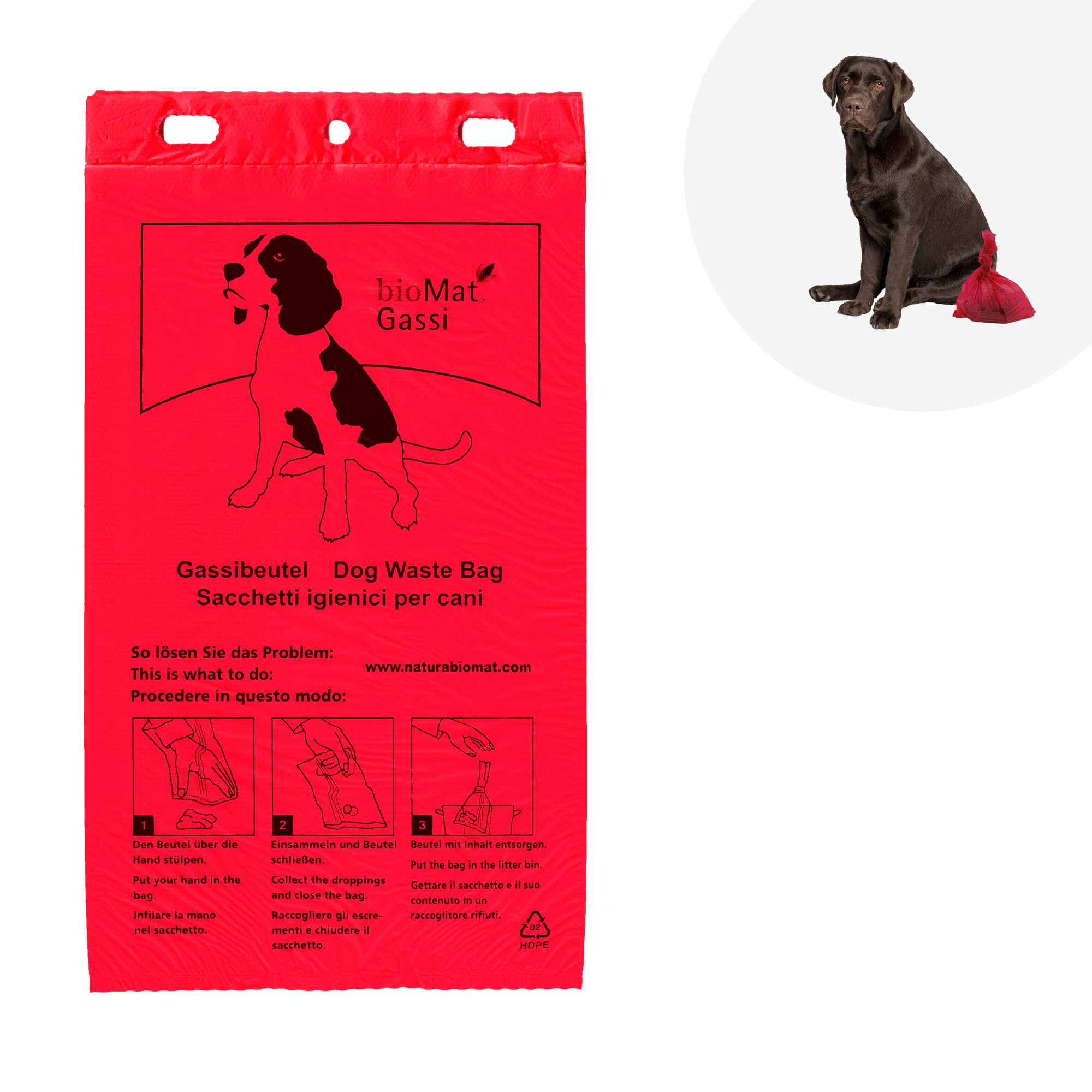 bioMat Lot de 2 500 sacs à déjections canines en polyéthylène haute densité, Rouge, Fabriqué dans l'UE