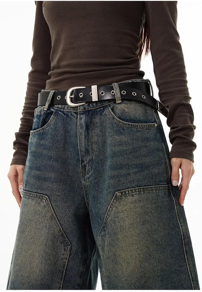 POHADON Baggy Jean Shorts for Women Knee Length Long Straight Leg Denim Jorts Summer Bermuda Shorts Y2K Vintage Streetwear