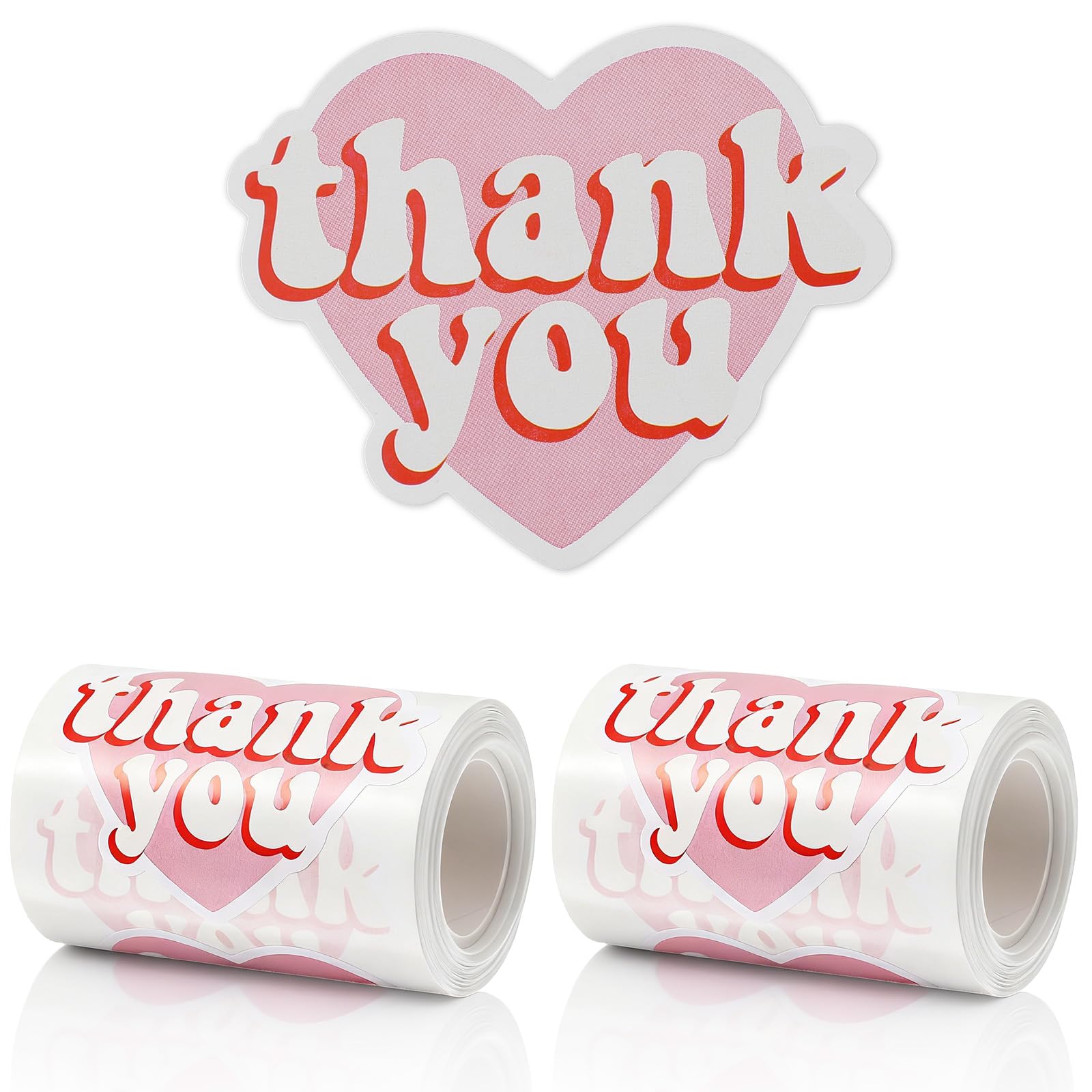 240 Pack Thank You Stickers for Small Business, 2.4 Inch Large Self-Adhesive Pink Heart Thank You Sticker for Packaging and Orders